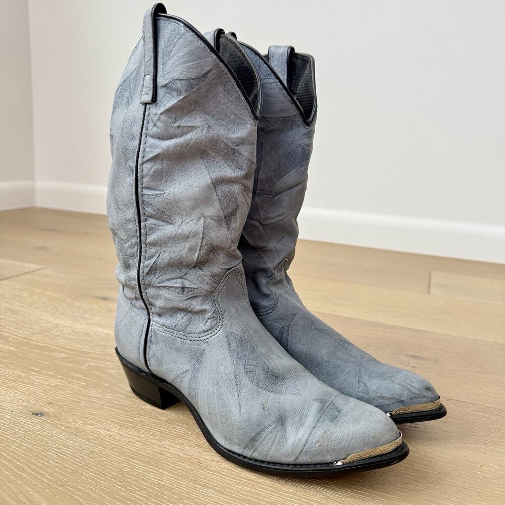 Vintage Capezio Dusty Blue Gray Leather Western Cowgirl Cowboy 80s Boots Sz 9 M - Picture 2 of 9